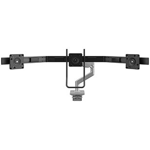 M10 Monitor Arm with Triple Crossbar with Handle, Two Piece Clamp Mount, Silver with Gray Trim