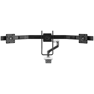 M10 Monitor Arm with Triple Crossbar with Handle, Two Piece Clamp Mount, Polished Aluminum with White Trim