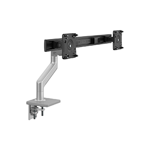 M8.1 Monitor Arm with Crossbar, Two-Piece Clamp Mount Base, Silver with Gray Trim
