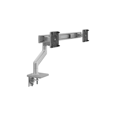 M8.1 Monitor Arm with Crossbar, Two-Piece Clamp Mount Base, Silver with Gray Trim