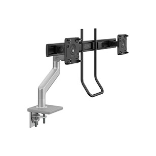 M8.1  Monitor Arm with Crossbar and Handle, Two-Piece Clamp Mount Base, Silver with Gray Trim