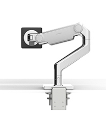 M8.1 Monitor Arm with Two-Piece Clamp Mount Base, Polished Aluminum with White Trim