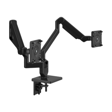 M/Flex With M2.1 Monitor Arms (2), Dual Two-Piece Clamp Mount Base,  Black with Black Trim