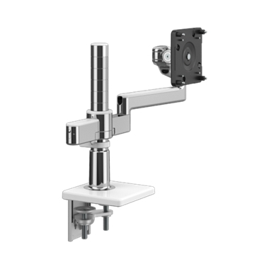 M/Flex with M2.1 Monitor Arm, Dual Arm Bracket, Two-Piece Clamp Mount,  Polished Aluminum with White Trim