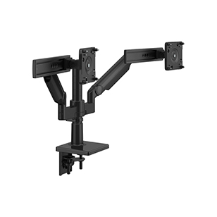 M/Flex with M2.1 Monitor Arms and Slider (2), Dual Arm Bracket, Two-Piece Clamp Mount, Black with Black Trim