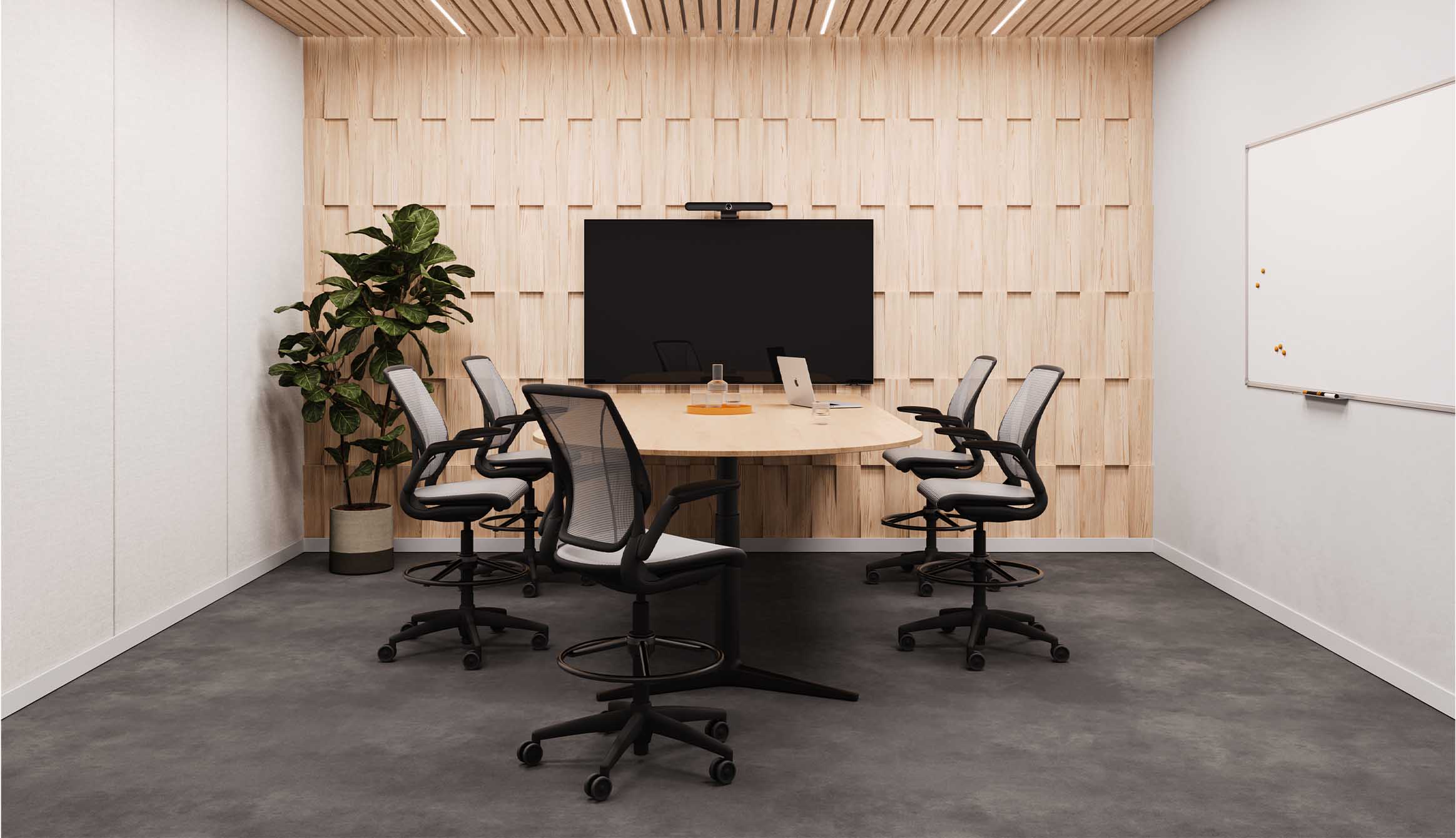 Diffrient World, High Task Stool in Pinstripe White mesh