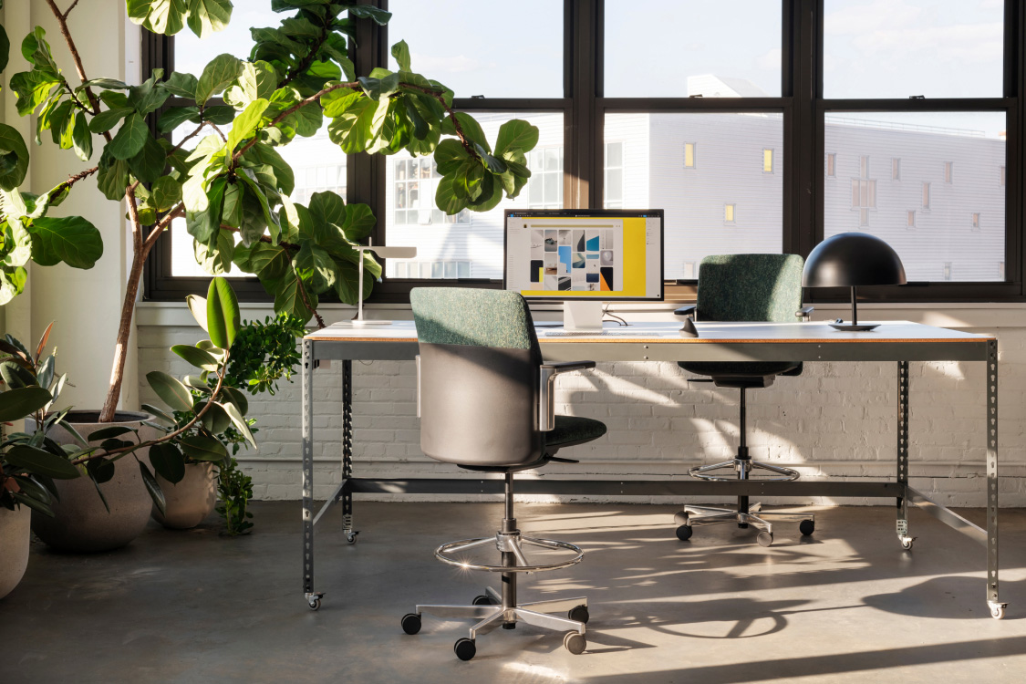 Path Stool in Moss FormSense EcoKnit, with Aluminum Base