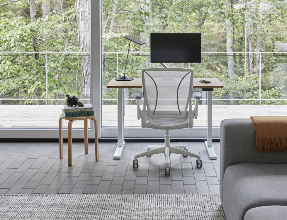 World Mesh, White Frame, White Pinstripe Mesh