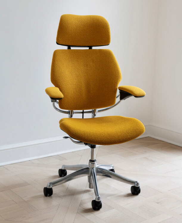 Freedom Headrest in Kvadrat Coda 2 textile with Polished Aluminum Frame