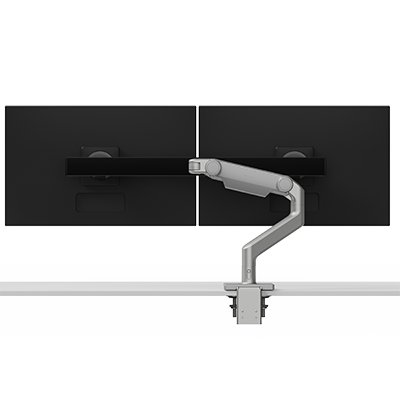 M8.1 Dual Monitor Arm, Crossbar, Angled/Dynamic Links, Grey 100x100mm VESA