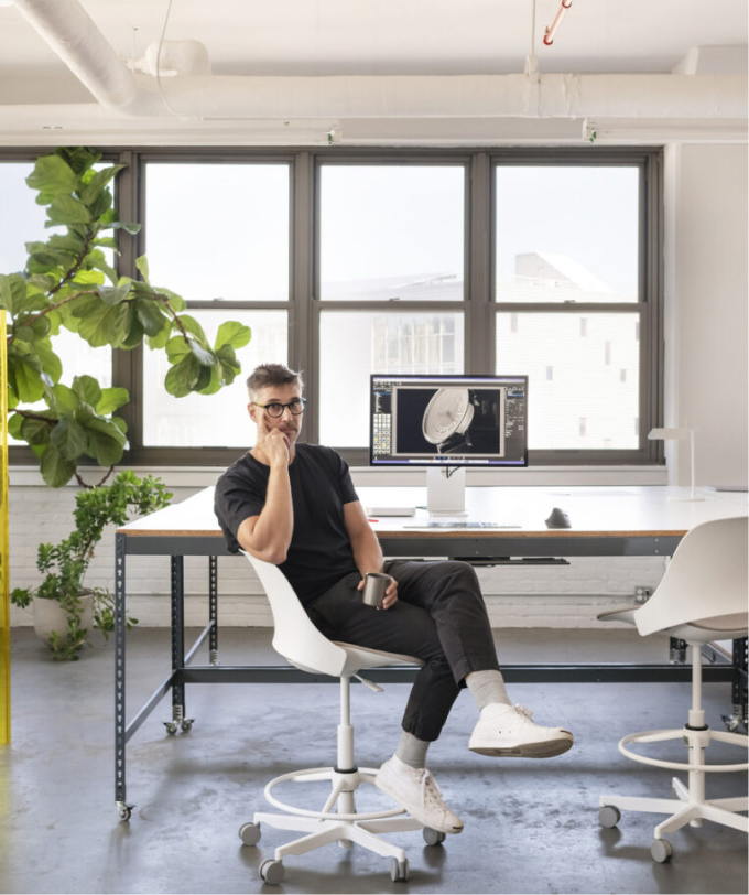 Niels Diffrient, designer of Freedom chair, sketching