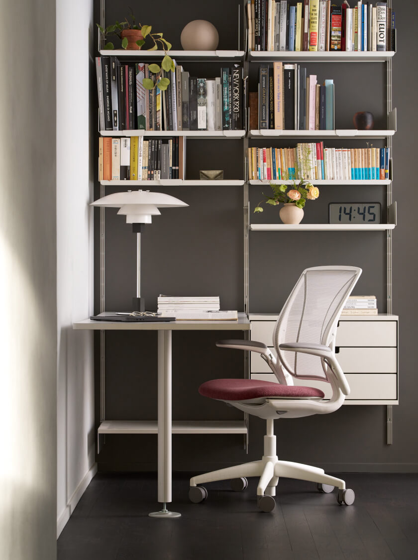 World Upholstered, White Frame, White Pinstripe Mesh in Autumn Textile